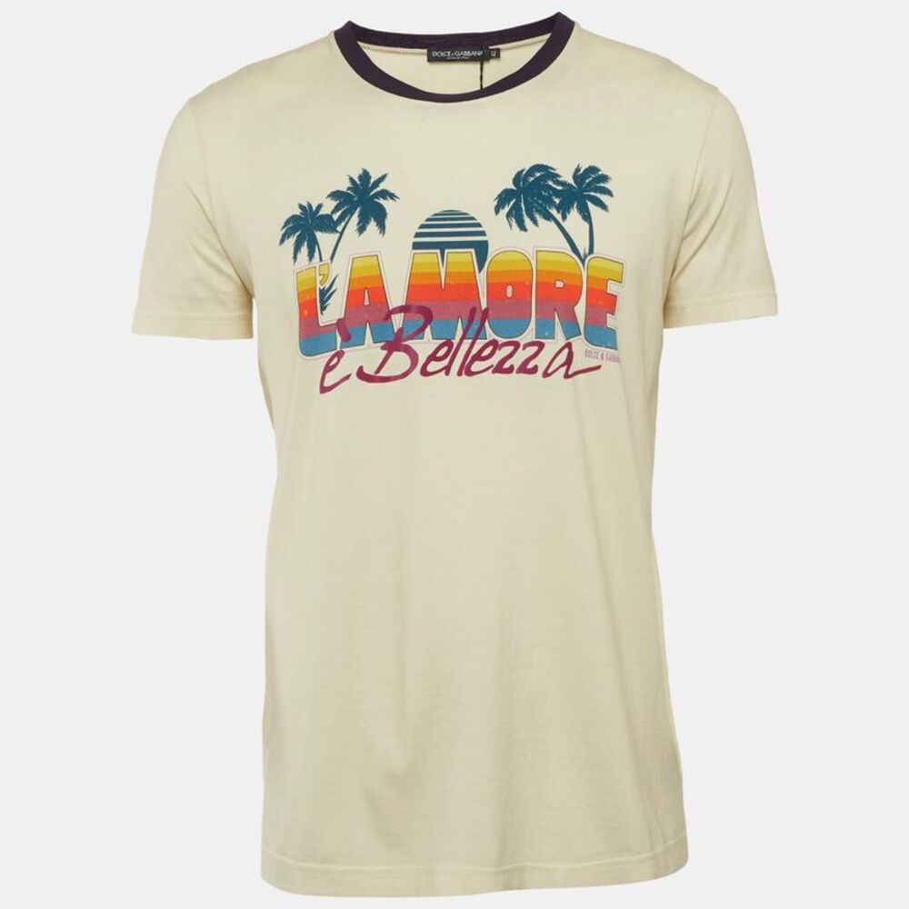Dolce & Gabbana Yellow Graphic Print Jersey Crew Neck T-Shirt M